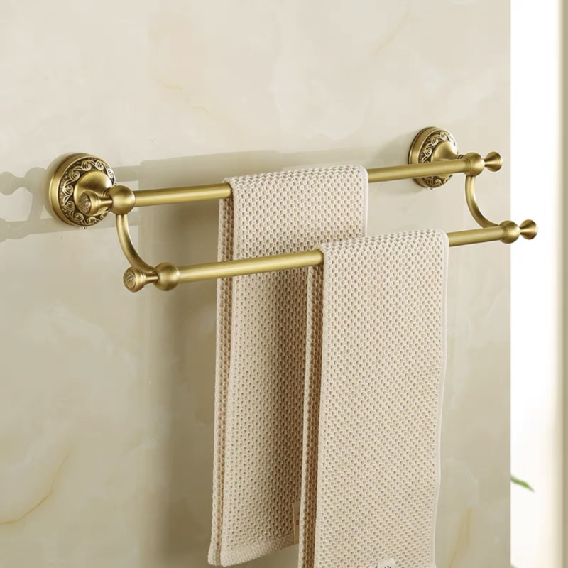 Bakreni držač za ručnike u kupaonici, europskog stila, brušeni završetak, montaža bez bušenja, komplet od šest dijelova ili više