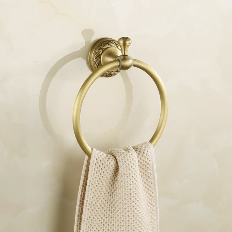 Bakreni držač za ručnike u kupaonici, europskog stila, brušeni završetak, montaža bez bušenja, komplet od šest dijelova ili više