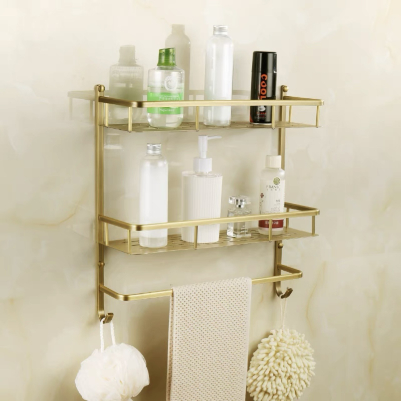 Bakreni držač za ručnike u kupaonici, europskog stila, brušeni završetak, montaža bez bušenja, komplet od šest dijelova ili više