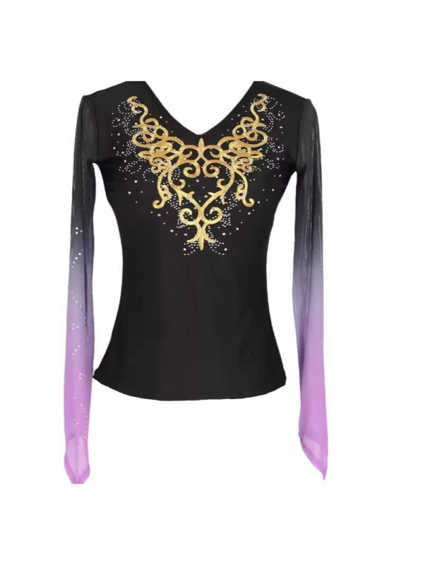 Uyghurski etnički plesni vrh, šifon-spandex smjesa, sadržaj spandeksa 50-70% (glavni) i 30-50% (sekundarno); proljeće 2024; za žene 18-24.