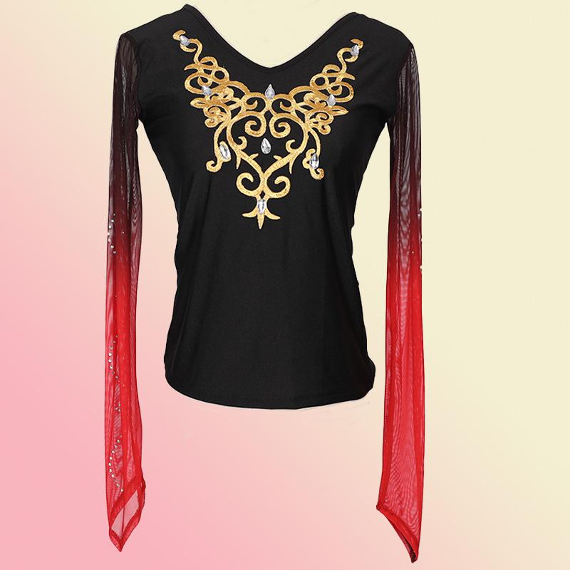 Uyghurski etnički plesni vrh, šifon-spandex smjesa, sadržaj spandeksa 50-70% (glavni) i 30-50% (sekundarno); proljeće 2024; za žene 18-24.