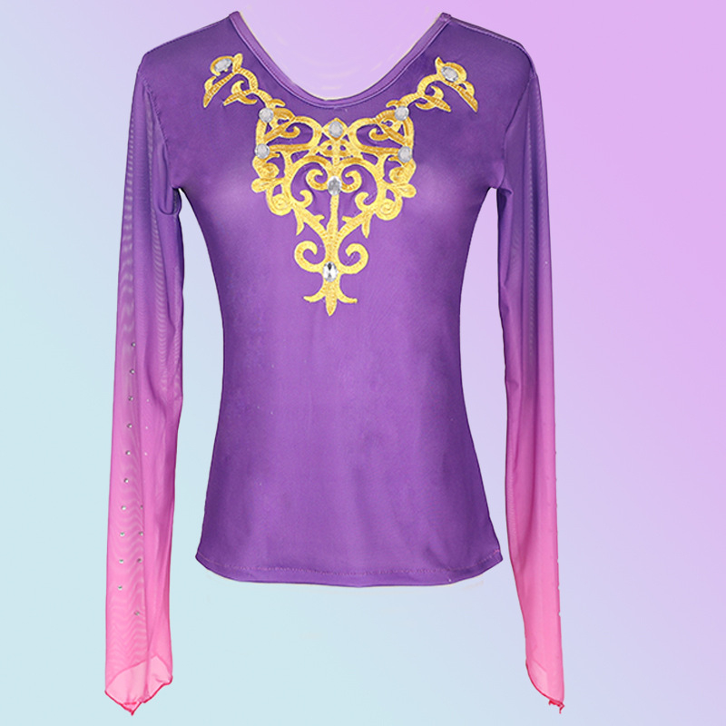 Uyghurski etnički plesni vrh, šifon-spandex smjesa, sadržaj spandeksa 50-70% (glavni) i 30-50% (sekundarno); proljeće 2024; za žene 18-24.