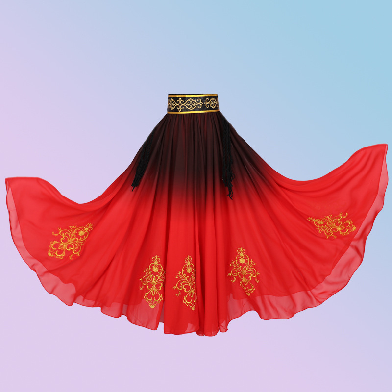 Uyghurski etnički plesni vrh, šifon-spandex smjesa, sadržaj spandeksa 50-70% (glavni) i 30-50% (sekundarno); proljeće 2024; za žene 18-24.