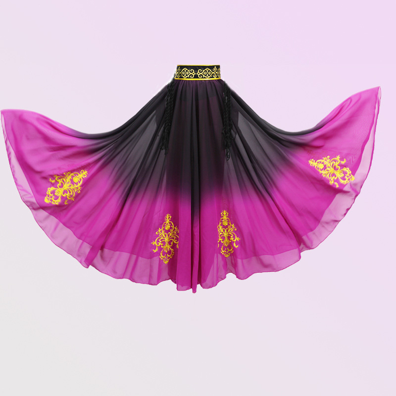 Uyghurski etnički plesni vrh, šifon-spandex smjesa, sadržaj spandeksa 50-70% (glavni) i 30-50% (sekundarno); proljeće 2024; za žene 18-24.