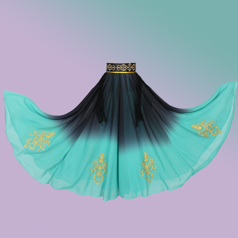 Uyghurski etnički plesni vrh, šifon-spandex smjesa, sadržaj spandeksa 50-70% (glavni) i 30-50% (sekundarno); proljeće 2024; za žene 18-24.