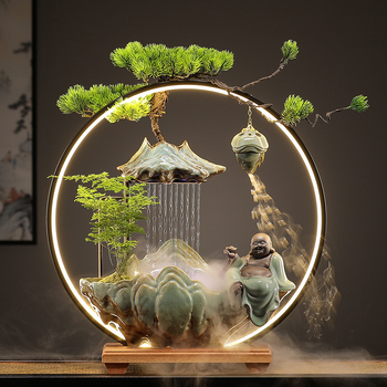 Керамичен овлажнител с циркулация на вода — декоративна фигура за бюро и хол, стил Нов Китайски стил, повърхност с полу-ручна обработка