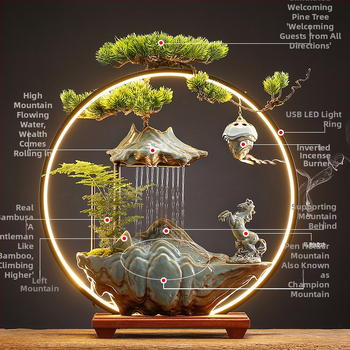 Керамичен овлажнител с циркулация на вода — декоративна фигура за бюро и хол, стил Нов Китайски стил, повърхност с полу-ручна обработка