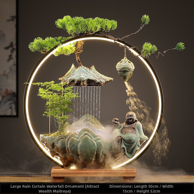 Керамичен овлажнител с циркулация на вода — декоративна фигура за бюро и хол, стил Нов Китайски стил, повърхност с полу-ручна обработка