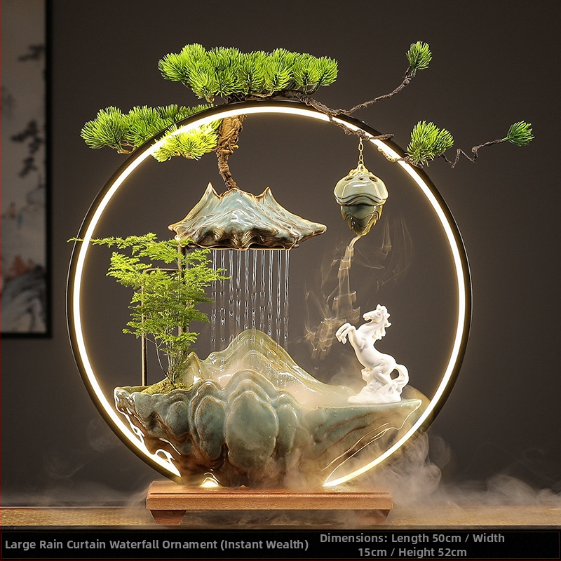 Керамичен овлажнител с циркулация на вода — декоративна фигура за бюро и хол, стил Нов Китайски стил, повърхност с полу-ручна обработка