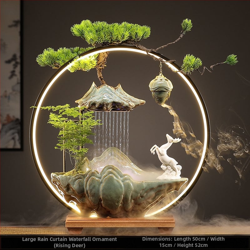 Керамичен овлажнител с циркулация на вода — декоративна фигура за бюро и хол, стил Нов Китайски стил, повърхност с полу-ручна обработка