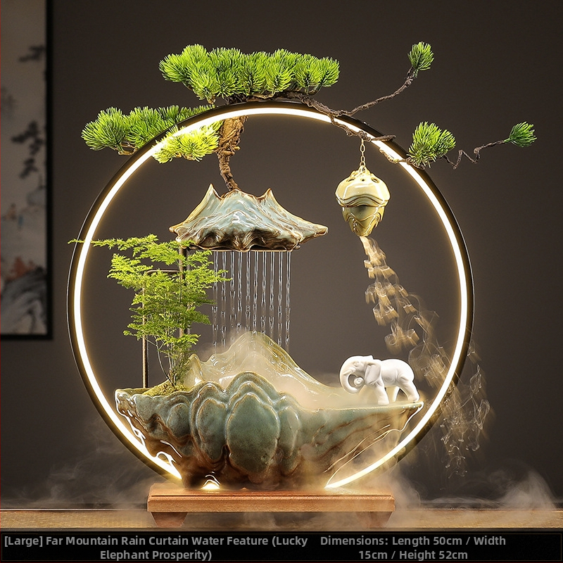 Керамичен овлажнител с циркулация на вода — декоративна фигура за бюро и хол, стил Нов Китайски стил, повърхност с полу-ручна обработка