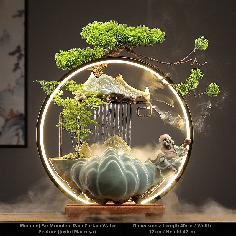 Керамичен овлажнител с циркулация на вода — декоративна фигура за бюро и хол, стил Нов Китайски стил, повърхност с полу-ручна обработка