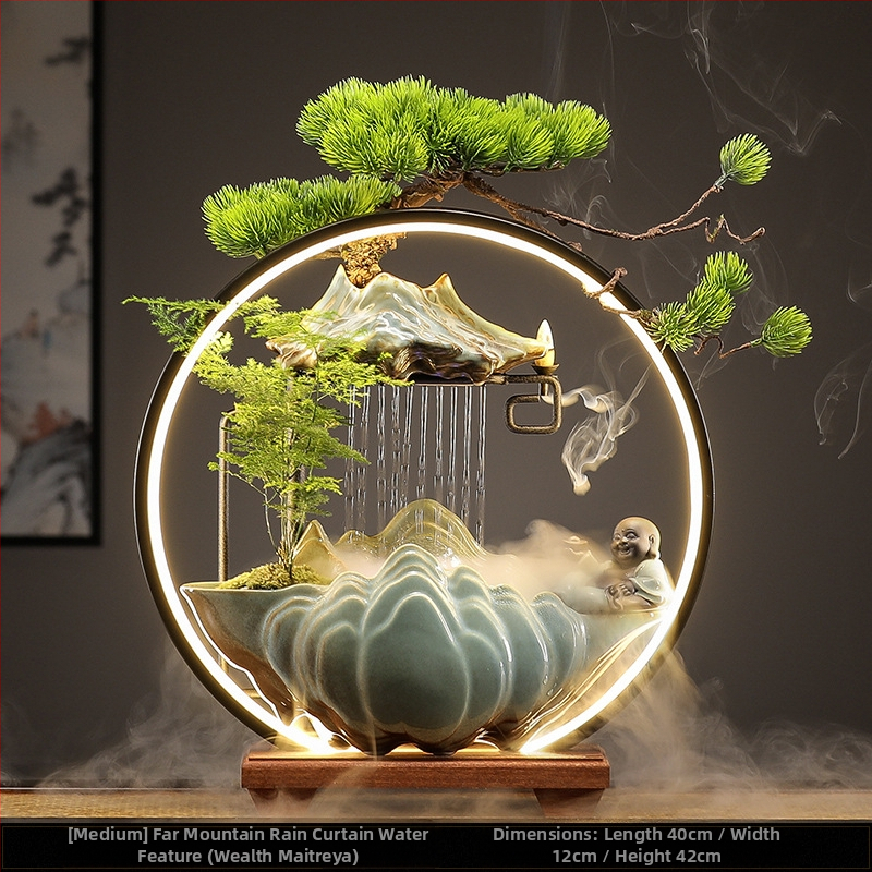 Керамичен овлажнител с циркулация на вода — декоративна фигура за бюро и хол, стил Нов Китайски стил, повърхност с полу-ручна обработка