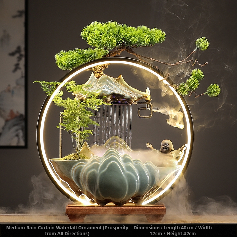 Керамичен овлажнител с циркулация на вода — декоративна фигура за бюро и хол, стил Нов Китайски стил, повърхност с полу-ручна обработка