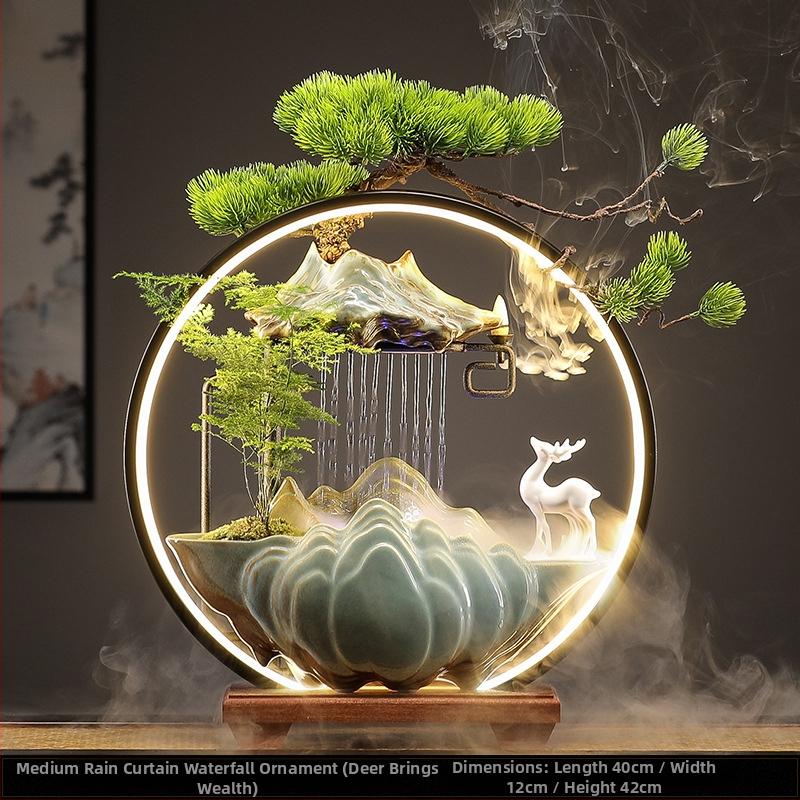 Керамичен овлажнител с циркулация на вода — декоративна фигура за бюро и хол, стил Нов Китайски стил, повърхност с полу-ручна обработка