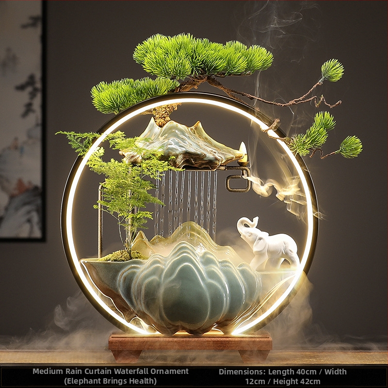 Керамичен овлажнител с циркулация на вода — декоративна фигура за бюро и хол, стил Нов Китайски стил, повърхност с полу-ручна обработка