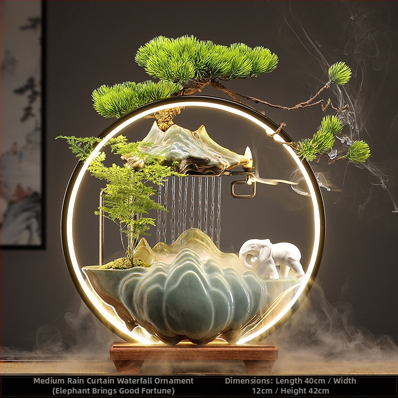 Керамичен овлажнител с циркулация на вода — декоративна фигура за бюро и хол, стил Нов Китайски стил, повърхност с полу-ручна обработка