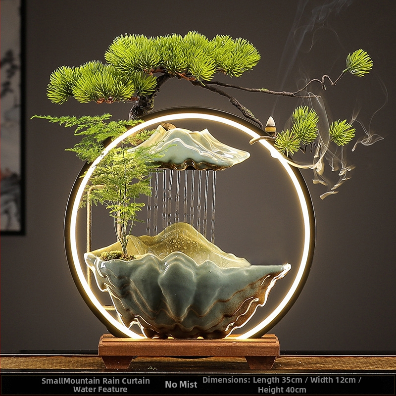 Керамичен овлажнител с циркулация на вода — декоративна фигура за бюро и хол, стил Нов Китайски стил, повърхност с полу-ручна обработка