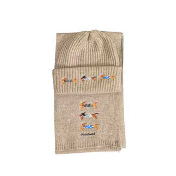 Σετ πλεκτό καπέλο και φουλάρι από μαλλί, με κέντημα κουταβιού, unisex, χειμώνας