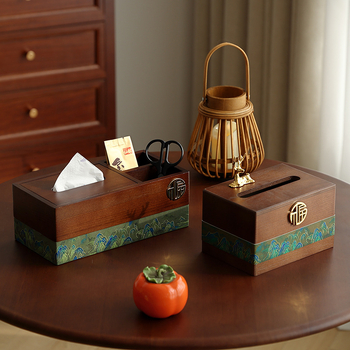 Дървена кутия за салфетки с отделение за дистанционно управление — Нов китайски стил, мултифункционална, модел 10029, за дневна и баня