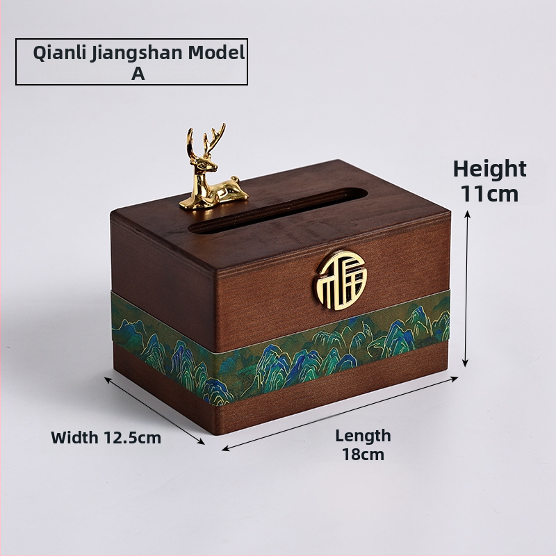 Drevená škatuľka na vreckovky s priehradkou na diaľkový ovládač — Nový čínsky štýl, Viacúčelová, Model 10029, do obývačky a kúpeľne