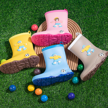 Ghete de ploaie pentru copii - stil cartoon sport, partea superioară din PVC, toc mic 1–3 cm, gambă medie, unisex, pentru toate anotimpurile