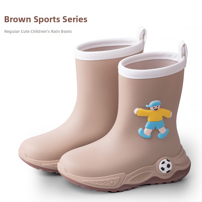 Ghete de ploaie pentru copii - stil cartoon sport, partea superioară din PVC, toc mic 1–3 cm, gambă medie, unisex, pentru toate anotimpurile