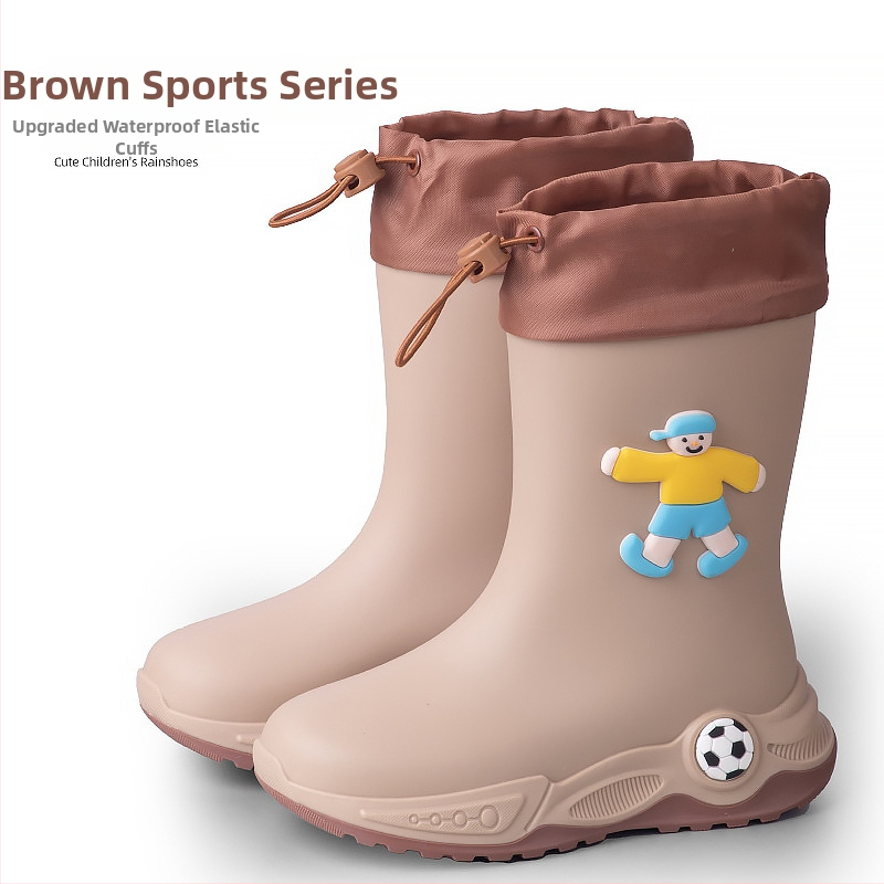 Ghete de ploaie pentru copii - stil cartoon sport, partea superioară din PVC, toc mic 1–3 cm, gambă medie, unisex, pentru toate anotimpurile