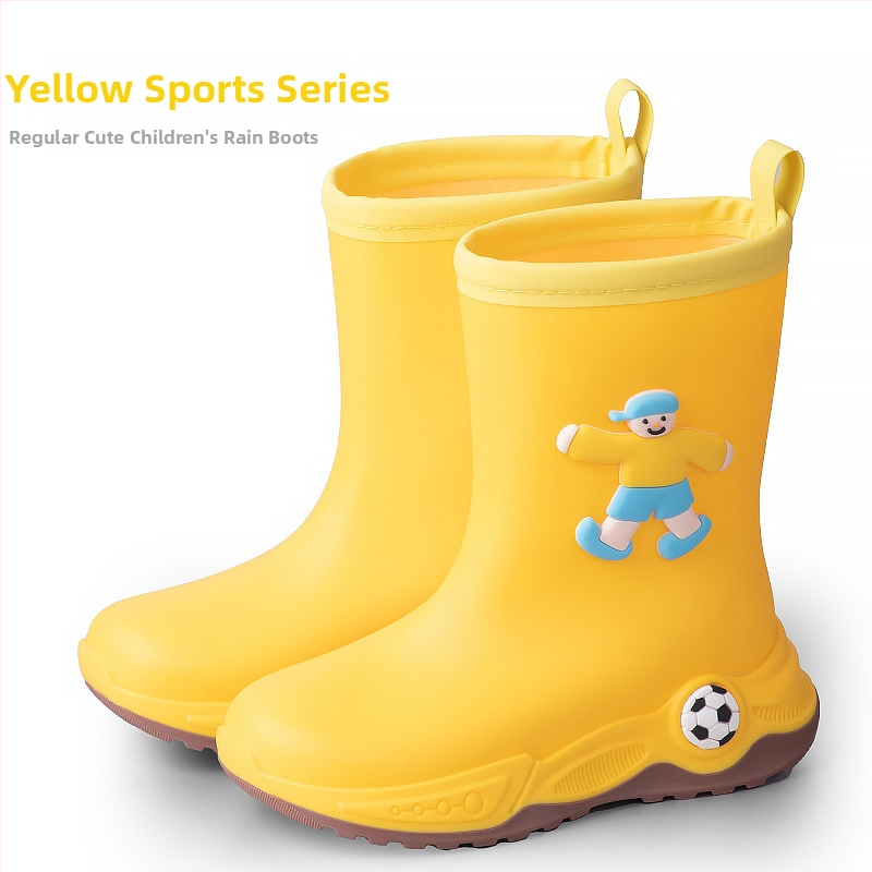 Ghete de ploaie pentru copii - stil cartoon sport, partea superioară din PVC, toc mic 1–3 cm, gambă medie, unisex, pentru toate anotimpurile