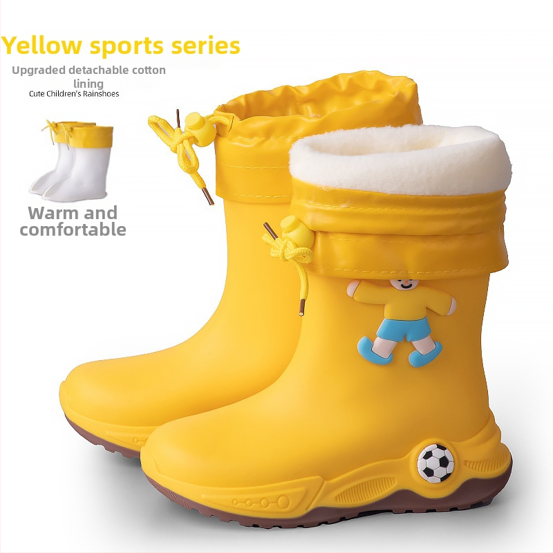 Ghete de ploaie pentru copii - stil cartoon sport, partea superioară din PVC, toc mic 1–3 cm, gambă medie, unisex, pentru toate anotimpurile