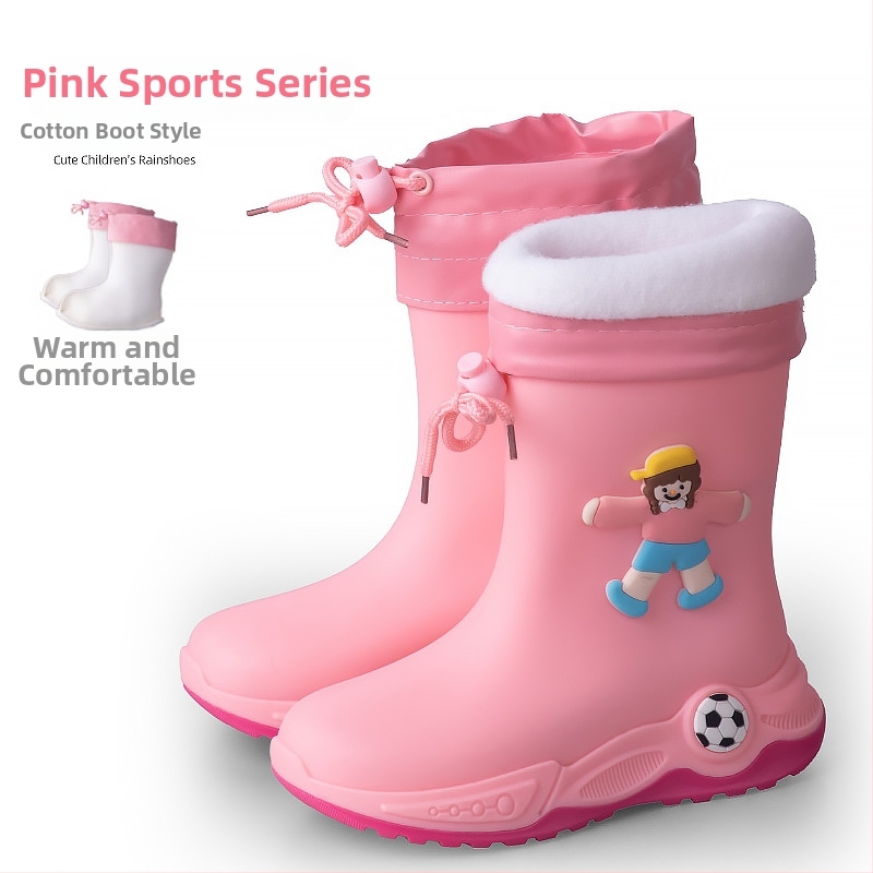 Ghete de ploaie pentru copii - stil cartoon sport, partea superioară din PVC, toc mic 1–3 cm, gambă medie, unisex, pentru toate anotimpurile