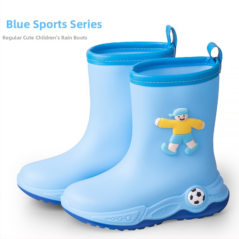 Ghete de ploaie pentru copii - stil cartoon sport, partea superioară din PVC, toc mic 1–3 cm, gambă medie, unisex, pentru toate anotimpurile