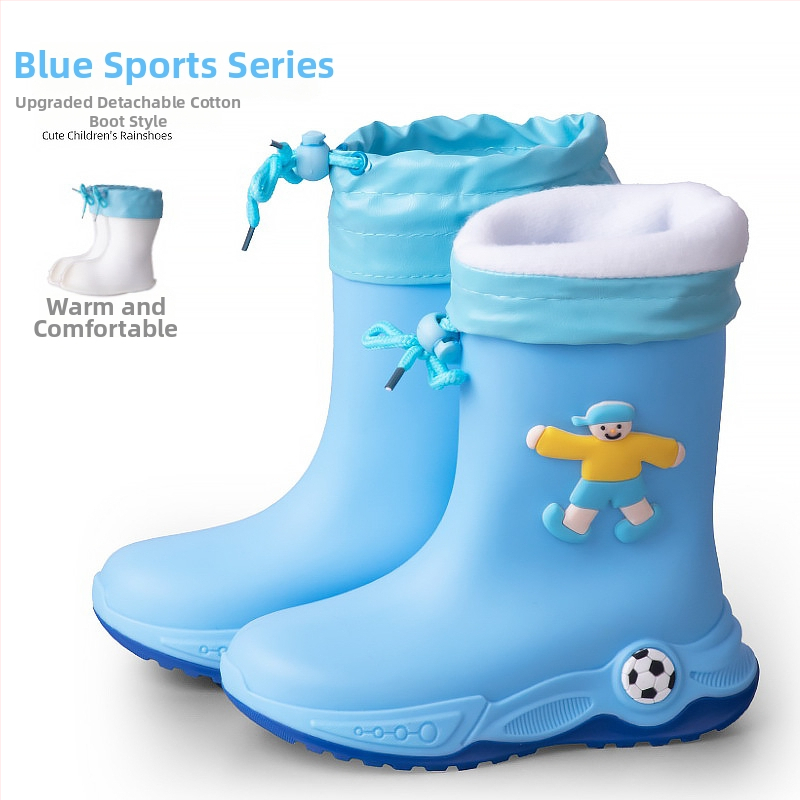 Ghete de ploaie pentru copii - stil cartoon sport, partea superioară din PVC, toc mic 1–3 cm, gambă medie, unisex, pentru toate anotimpurile