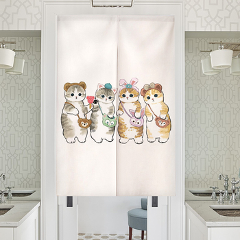 Завеса за врата с илюстрация на котка в анимационен стил – полиестер, тъкана завеса, декоративна и полупокриване 40–70%, подходяща за кухня, баня, спалня, входове и търговски помещения