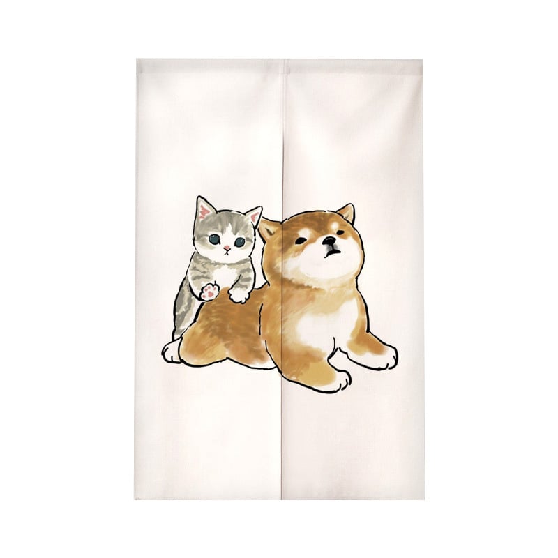 Завеса за врата с илюстрация на котка в анимационен стил – полиестер, тъкана завеса, декоративна и полупокриване 40–70%, подходяща за кухня, баня, спалня, входове и търговски помещения