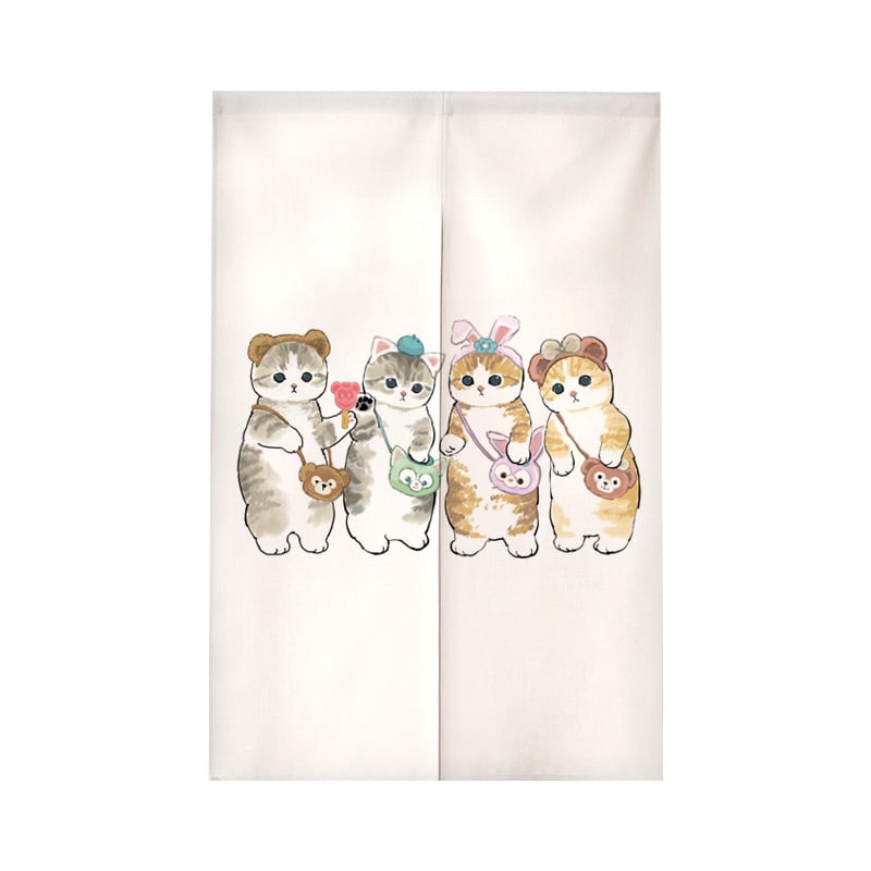 Завеса за врата с илюстрация на котка в анимационен стил – полиестер, тъкана завеса, декоративна и полупокриване 40–70%, подходяща за кухня, баня, спалня, входове и търговски помещения