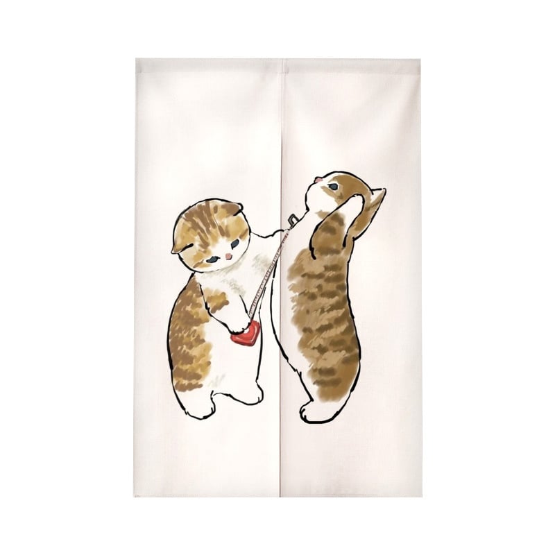 Завеса за врата с илюстрация на котка в анимационен стил – полиестер, тъкана завеса, декоративна и полупокриване 40–70%, подходяща за кухня, баня, спалня, входове и търговски помещения