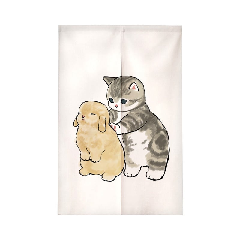 Завеса за врата с илюстрация на котка в анимационен стил – полиестер, тъкана завеса, декоративна и полупокриване 40–70%, подходяща за кухня, баня, спалня, входове и търговски помещения