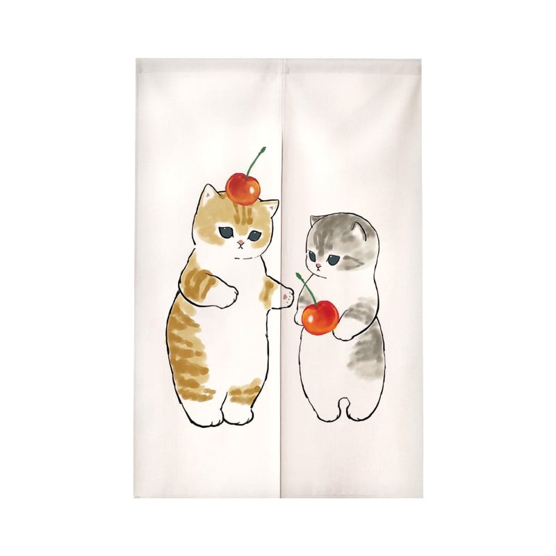 Завеса за врата с илюстрация на котка в анимационен стил – полиестер, тъкана завеса, декоративна и полупокриване 40–70%, подходяща за кухня, баня, спалня, входове и търговски помещения