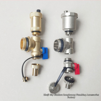 Rozdelovač podlahového vykurovania, meďné telo, závitové pripojenie, automatický odvzduňovací ventil, elektroplátovaný povrch, prevádzková teplota 1-100°C