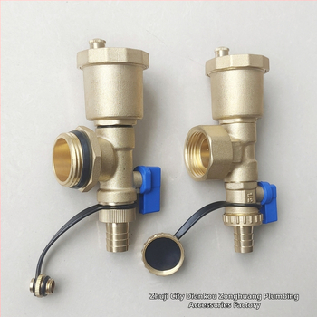 Rozdelovač podlahového vykurovania, meďné telo, závitové pripojenie, automatický odvzduňovací ventil, elektroplátovaný povrch, prevádzková teplota 1-100°C