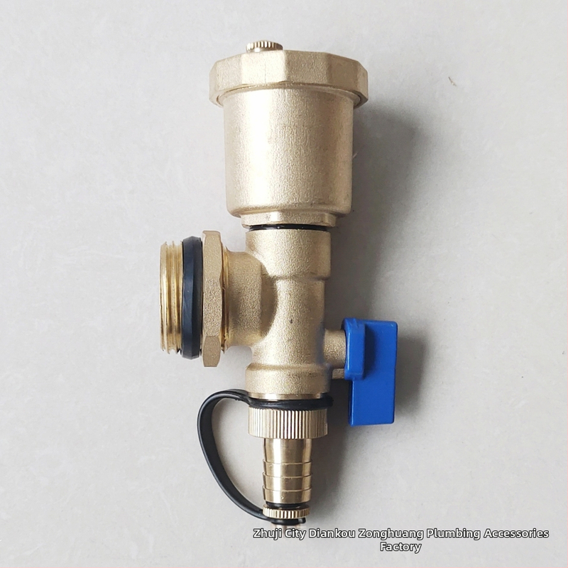 Rozdelovač podlahového vykurovania, meďné telo, závitové pripojenie, automatický odvzduňovací ventil, elektroplátovaný povrch, prevádzková teplota 1-100°C