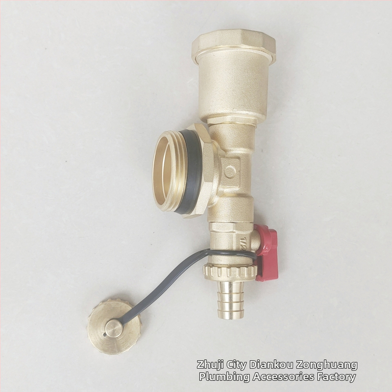 Rozdelovač podlahového vykurovania, meďné telo, závitové pripojenie, automatický odvzduňovací ventil, elektroplátovaný povrch, prevádzková teplota 1-100°C