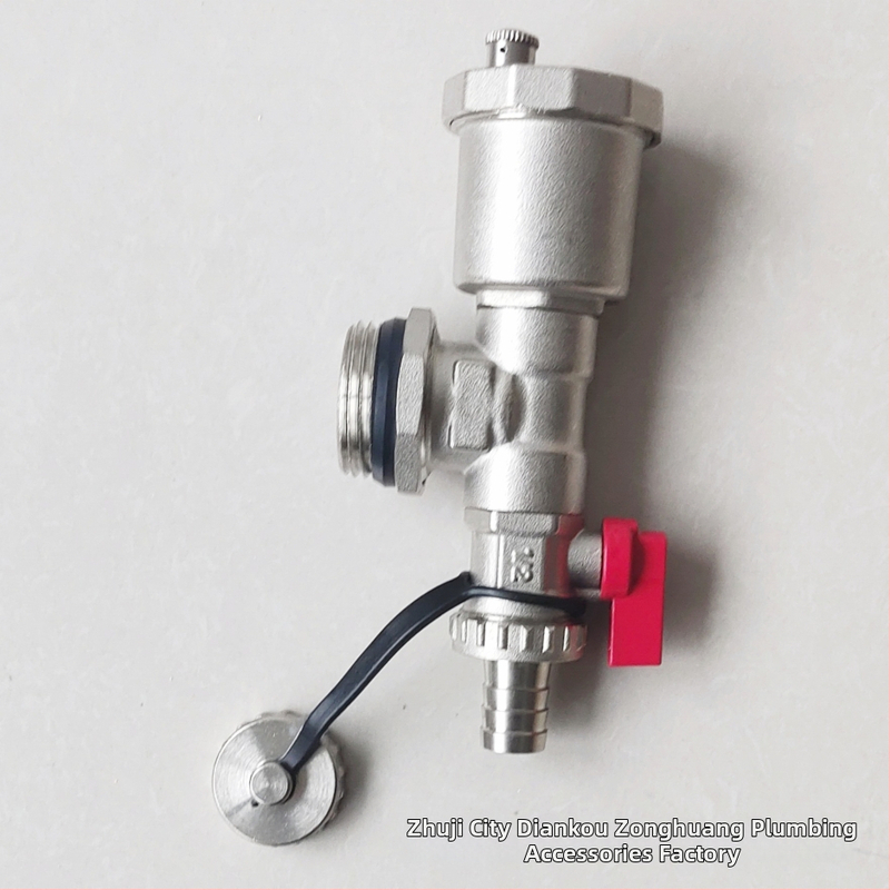 Rozdelovač podlahového vykurovania, meďné telo, závitové pripojenie, automatický odvzduňovací ventil, elektroplátovaný povrch, prevádzková teplota 1-100°C