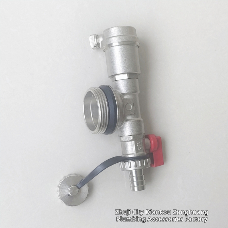 Rozdelovač podlahového vykurovania, meďné telo, závitové pripojenie, automatický odvzduňovací ventil, elektroplátovaný povrch, prevádzková teplota 1-100°C