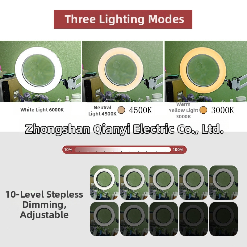 LED stolná lampa s skladacím zväčšovacím sklom – očná ochrana pri čítaní a údržbe, USB napájanie 12W, kovový tienidlo, CE certifikát