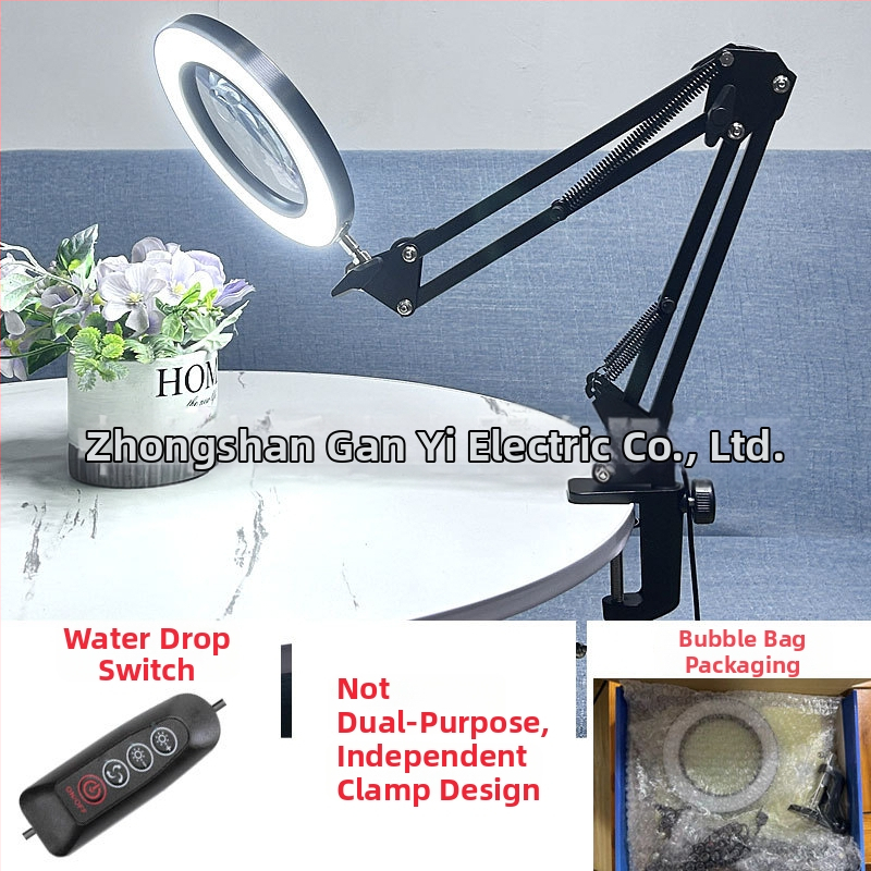 Λαμπά LED γραφείου με μακρύ βραχίονα και πτυσσόμενο μεγεθυντικό φακό – φως ανάγνωσης φιλικό στα μάτια, USB τροφοδοσία 12W, μεταλλική σκιά, CE πιστοποιητικό