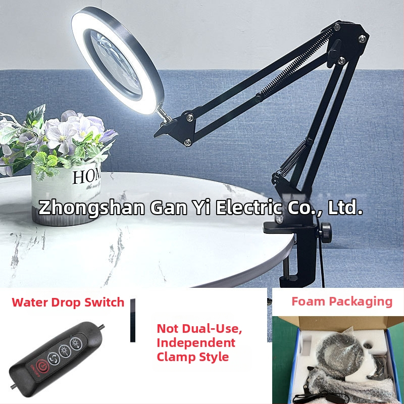 Λαμπά LED γραφείου με μακρύ βραχίονα και πτυσσόμενο μεγεθυντικό φακό – φως ανάγνωσης φιλικό στα μάτια, USB τροφοδοσία 12W, μεταλλική σκιά, CE πιστοποιητικό