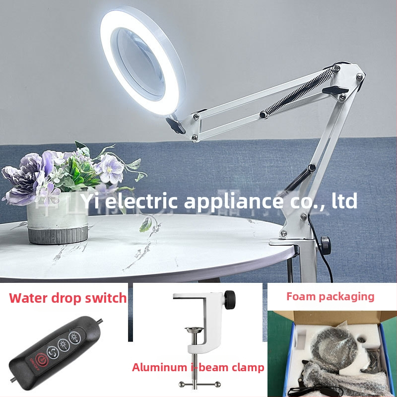 Λαμπά LED γραφείου με μακρύ βραχίονα και πτυσσόμενο μεγεθυντικό φακό – φως ανάγνωσης φιλικό στα μάτια, USB τροφοδοσία 12W, μεταλλική σκιά, CE πιστοποιητικό