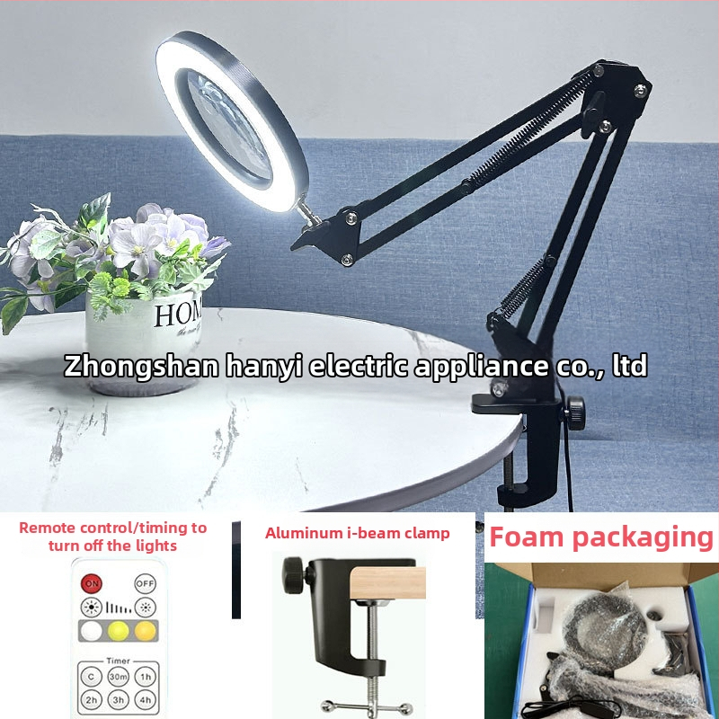 Λαμπά LED γραφείου με μακρύ βραχίονα και πτυσσόμενο μεγεθυντικό φακό – φως ανάγνωσης φιλικό στα μάτια, USB τροφοδοσία 12W, μεταλλική σκιά, CE πιστοποιητικό